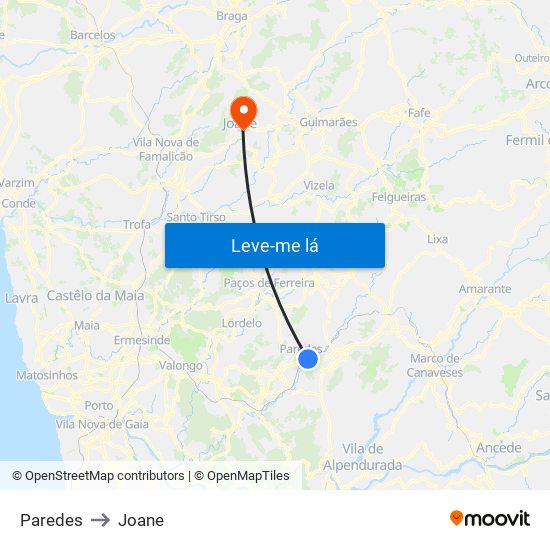 Paredes to Joane map