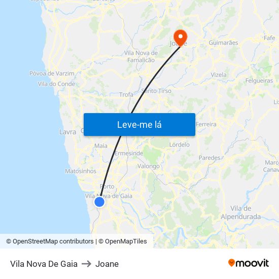 Vila Nova De Gaia to Joane map