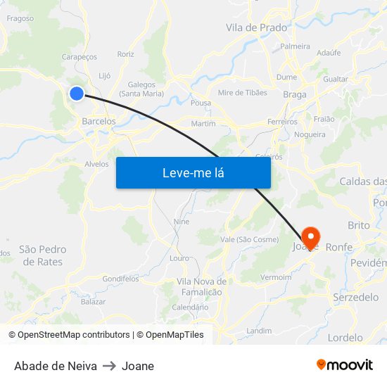 Abade de Neiva to Joane map