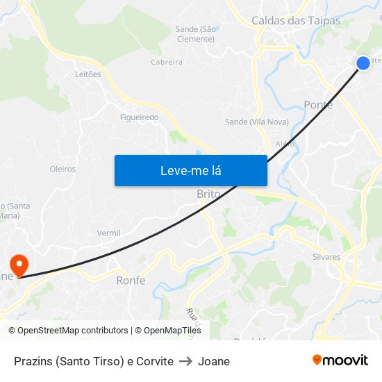 Prazins (Santo Tirso) e Corvite to Joane map