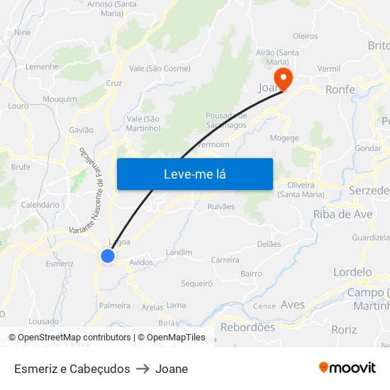 Esmeriz e Cabeçudos to Joane map