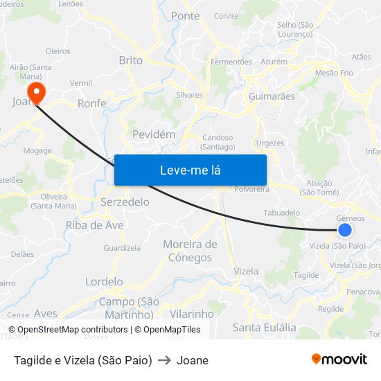 Tagilde e Vizela (São Paio) to Joane map