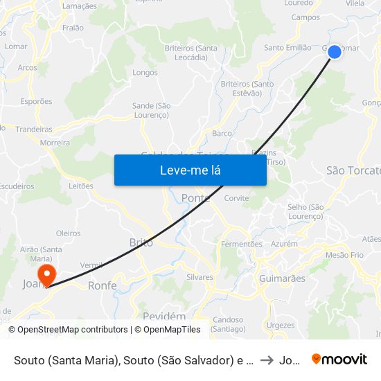 Souto (Santa Maria), Souto (São Salvador) e Gondomar to Joane map