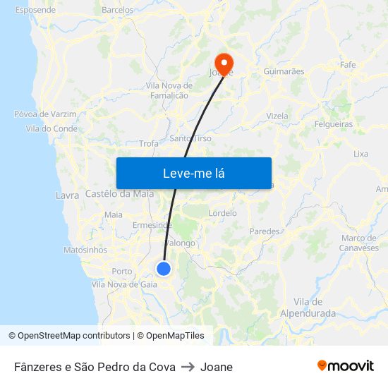 Fânzeres e São Pedro da Cova to Joane map