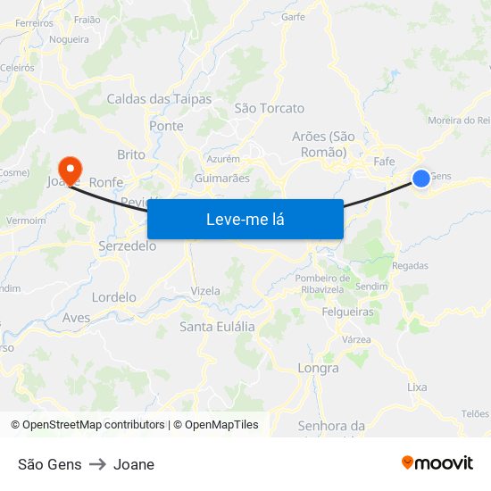 São Gens to Joane map