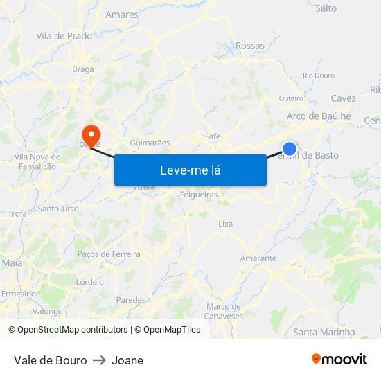 Vale de Bouro to Joane map