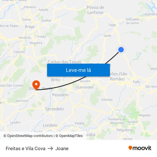 Freitas e Vila Cova to Joane map