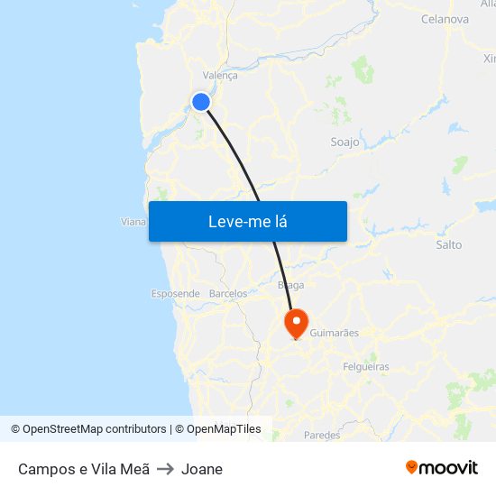 Campos e Vila Meã to Joane map