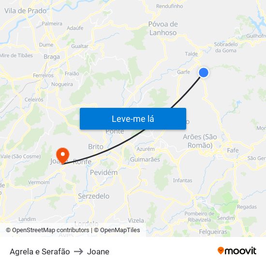 Agrela e Serafão to Joane map