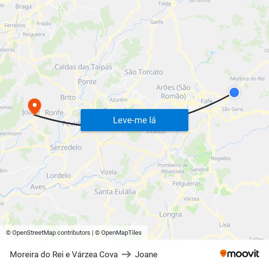 Moreira do Rei e Várzea Cova to Joane map