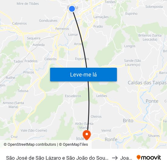 São José de São Lázaro e São João do Souto to Joane map