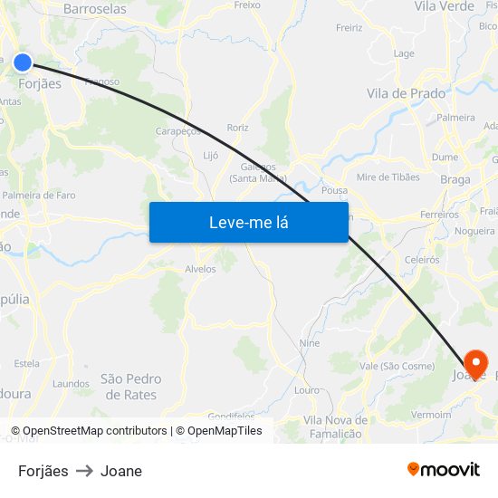 Forjães to Joane map