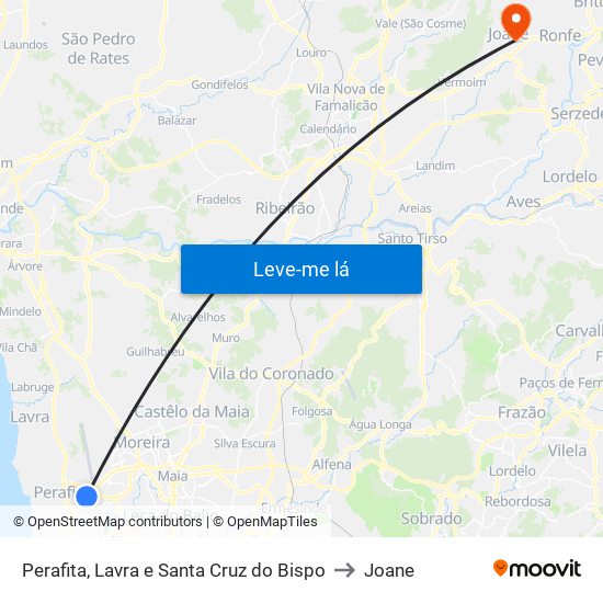 Perafita, Lavra e Santa Cruz do Bispo to Joane map