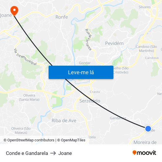 Conde e Gandarela to Joane map