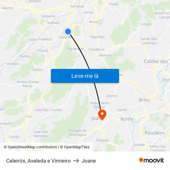 Celeirós, Aveleda e Vimieiro to Joane map