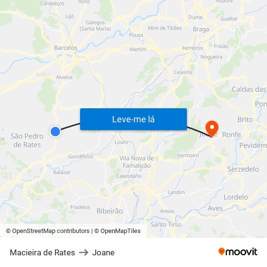 Macieira de Rates to Joane map