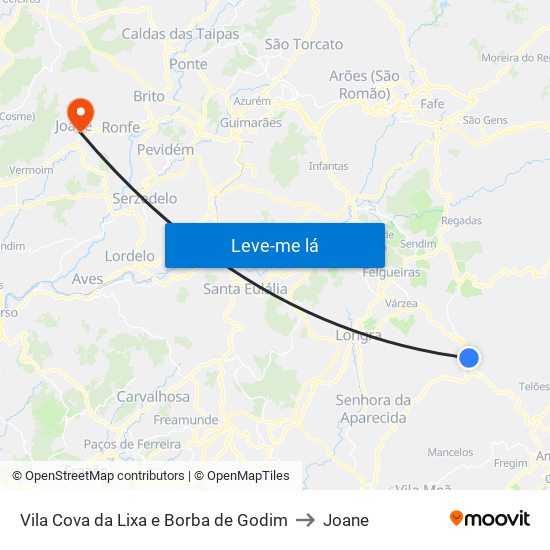 Vila Cova da Lixa e Borba de Godim to Joane map