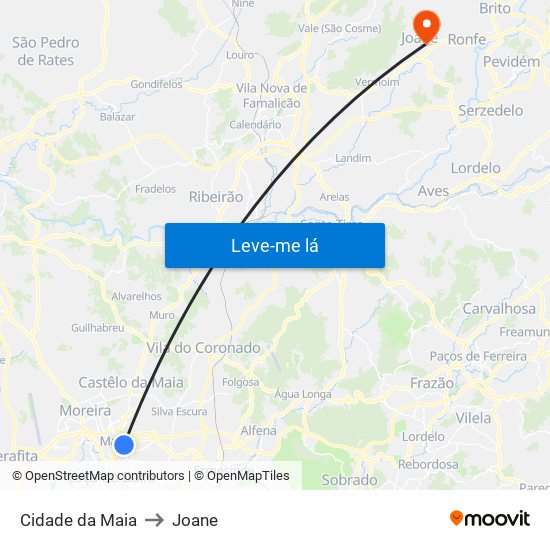 Cidade da Maia to Joane map