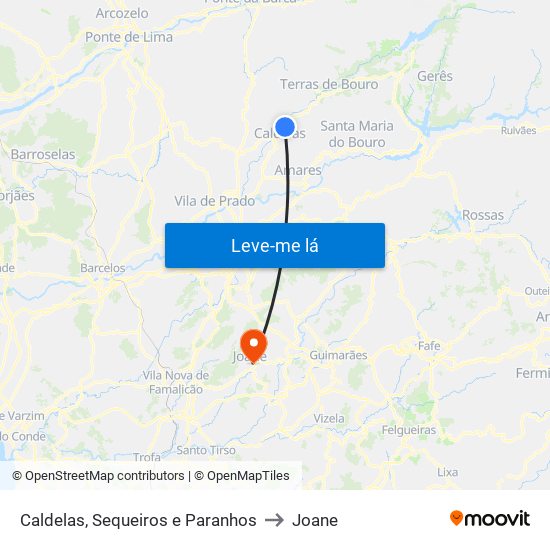 Caldelas, Sequeiros e Paranhos to Joane map