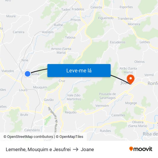 Lemenhe, Mouquim e Jesufrei to Joane map