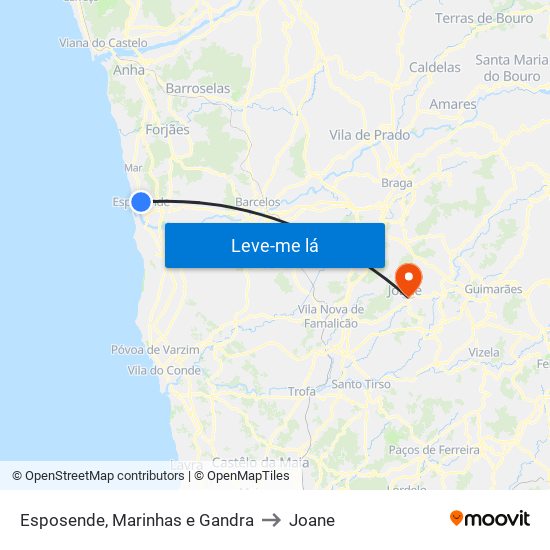 Esposende, Marinhas e Gandra to Joane map