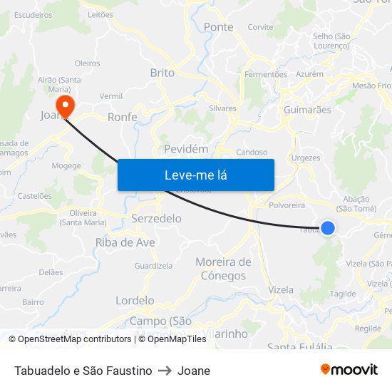 Tabuadelo e São Faustino to Joane map