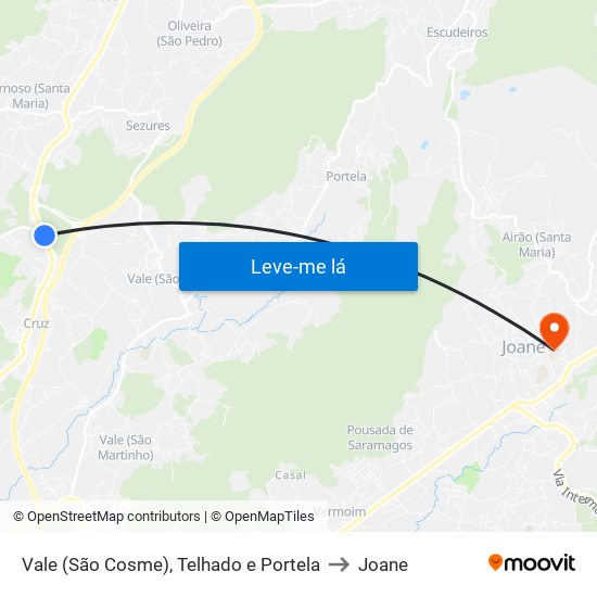 Vale (São Cosme), Telhado e Portela to Joane map