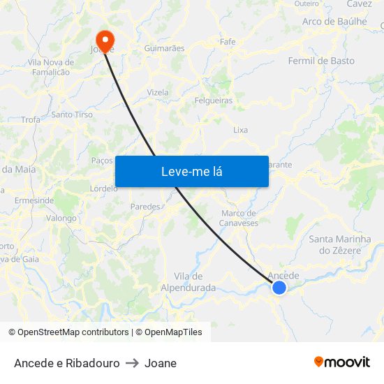 Ancede e Ribadouro to Joane map