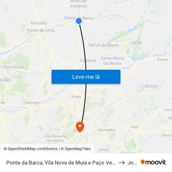 Ponte da Barca, Vila Nova de Muía e Paço Vedro de Magalhães to Joane map