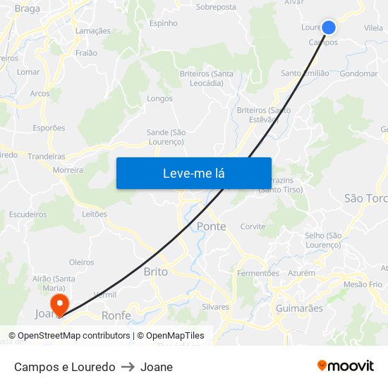 Campos e Louredo to Joane map