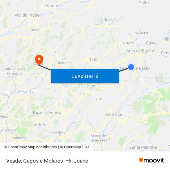 Veade, Gagos e Molares to Joane map