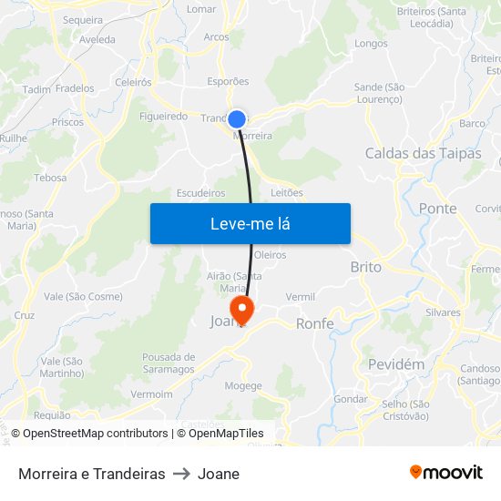 Morreira e Trandeiras to Joane map