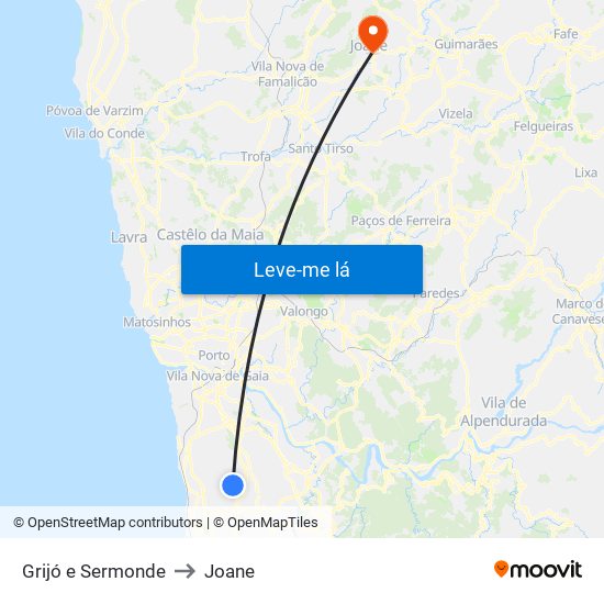 Grijó e Sermonde to Joane map