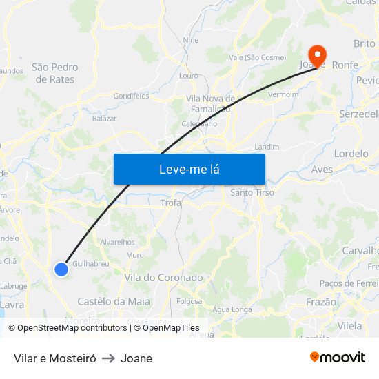Vilar e Mosteiró to Joane map