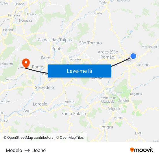 Medelo to Joane map