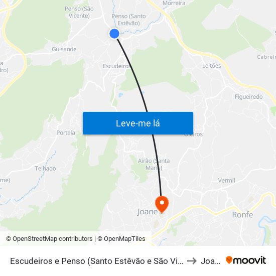 Escudeiros e Penso (Santo Estêvão e São Vicente) to Joane map