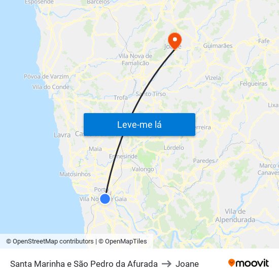 Santa Marinha e São Pedro da Afurada to Joane map