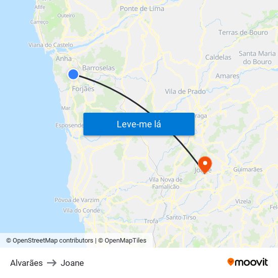 Alvarães to Joane map