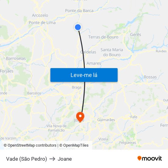 Vade (São Pedro) to Joane map