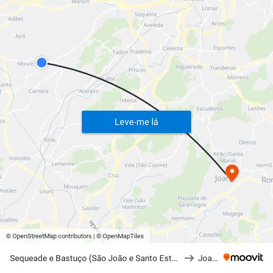 Sequeade e Bastuço (São João e Santo Estêvão) to Joane map