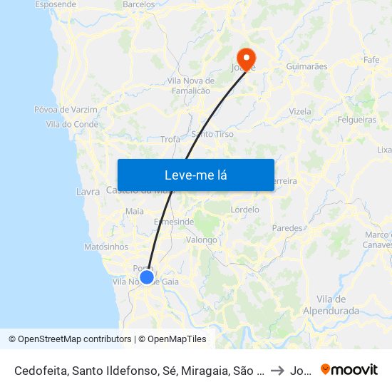 Cedofeita, Santo Ildefonso, Sé, Miragaia, São Nicolau e Vitória to Joane map