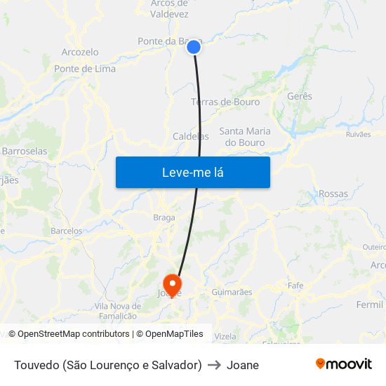 Touvedo (São Lourenço e Salvador) to Joane map