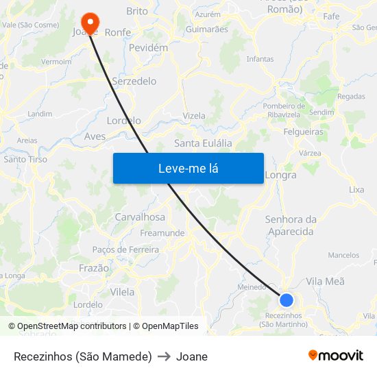 Recezinhos (São Mamede) to Joane map