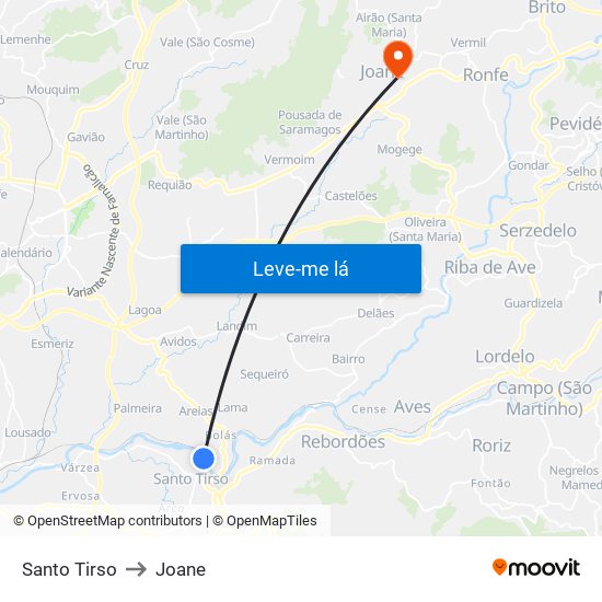 Santo Tirso to Joane map