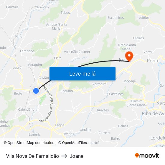Vila Nova De Famalicão to Joane map