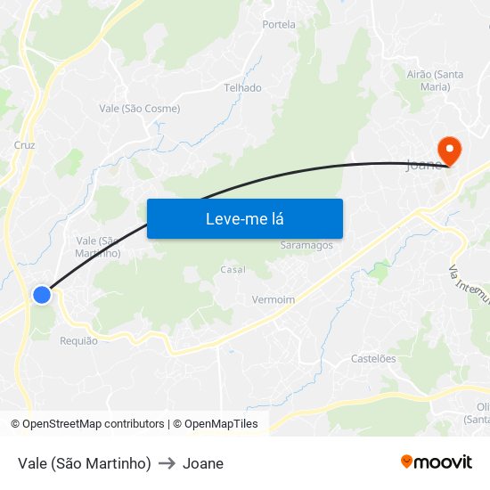 Vale (São Martinho) to Joane map