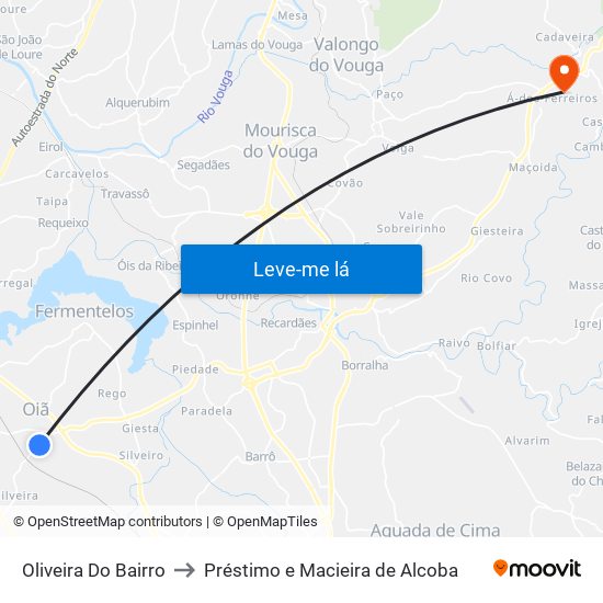 Oliveira Do Bairro to Préstimo e Macieira de Alcoba map