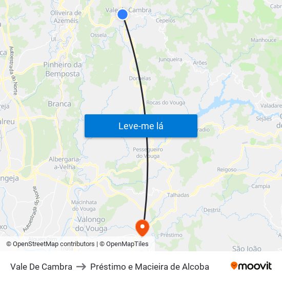 Vale De Cambra to Préstimo e Macieira de Alcoba map