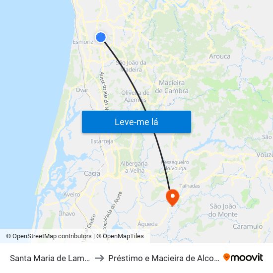 Santa Maria de Lamas to Préstimo e Macieira de Alcoba map