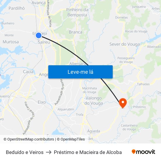 Beduído e Veiros to Préstimo e Macieira de Alcoba map